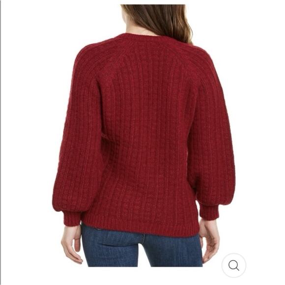 Faherty Aria Burgundy Wool and Alpaca Knit Sweater V-Neck Balloon Sleeves Size S - Picture 2 of 15
